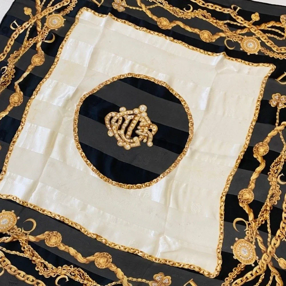 Christian Dior Navy and Gold Silk Scarf